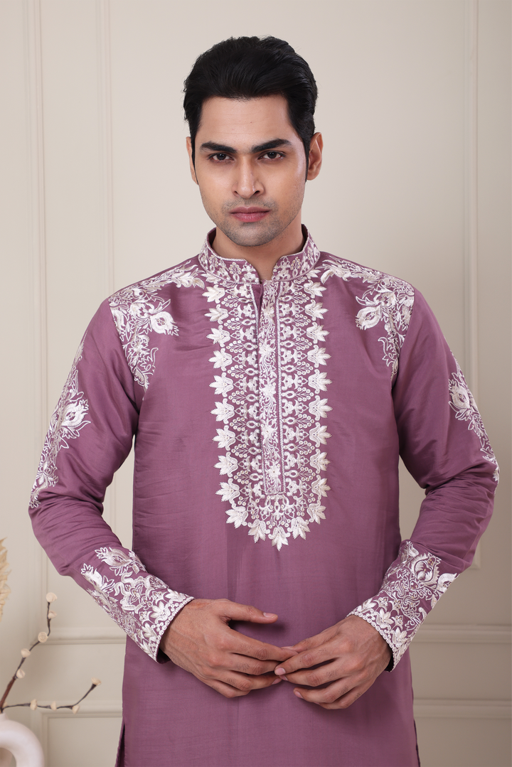 Mauve Embroidered Kurta