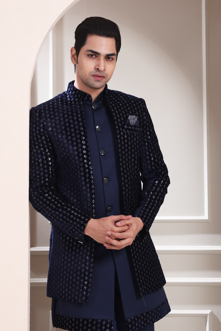 Navy Blue Indo Western For Men