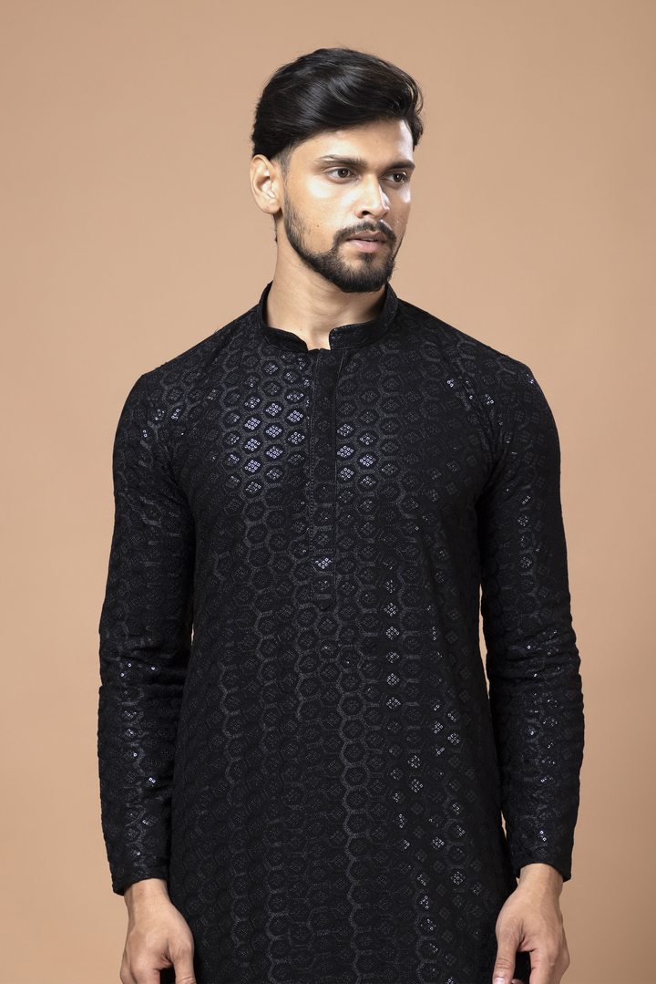 Black Chikankari Sequin Kurta Set