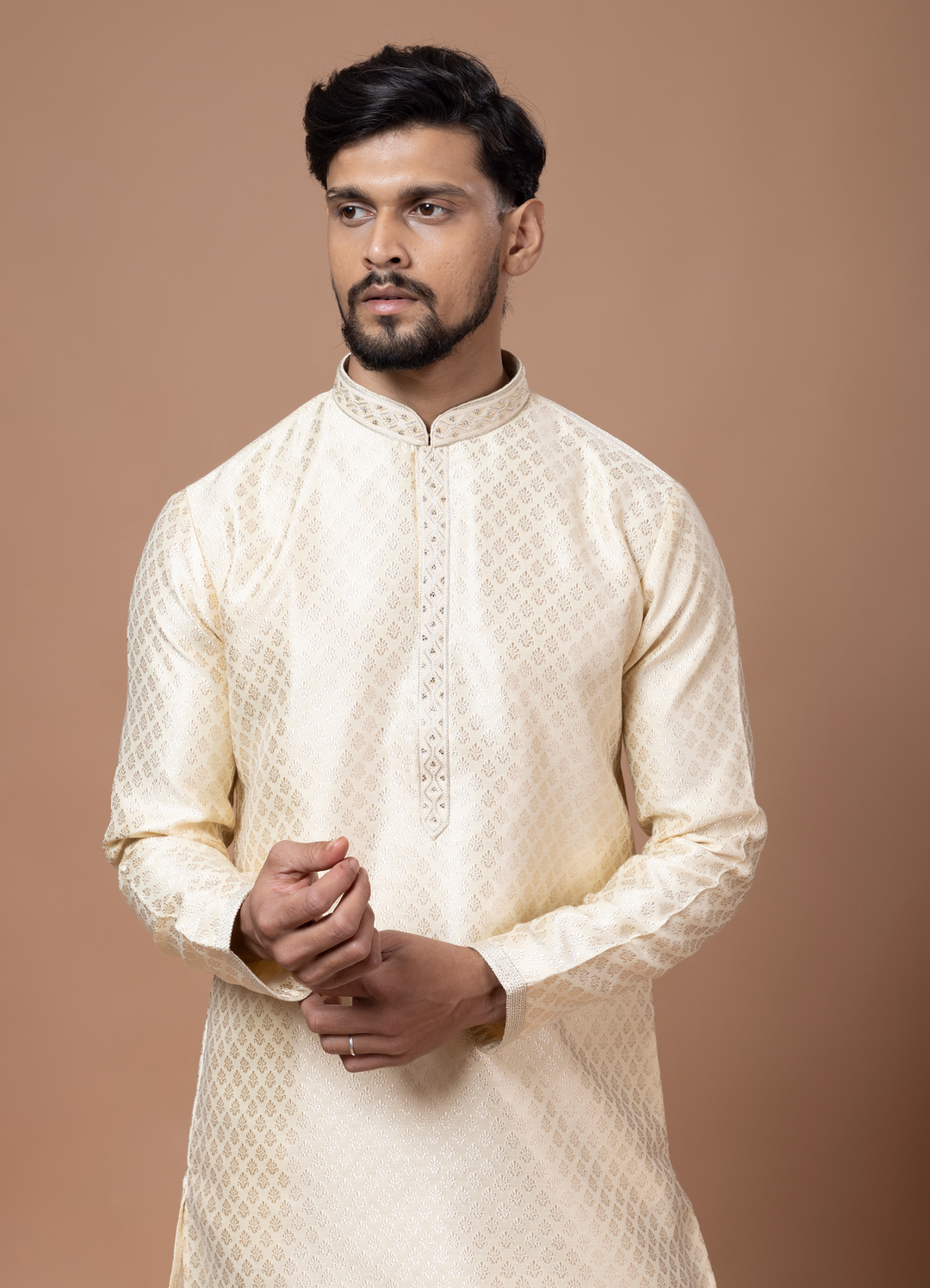 Cream Handwork Self Design Kurta Set