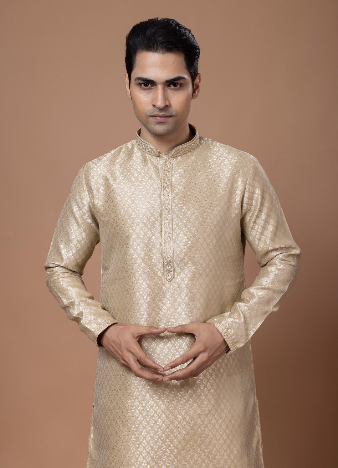 Golden Handwork Self Design Kurta Set