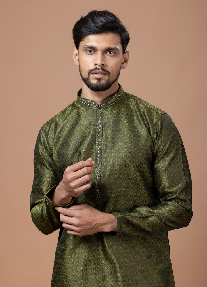 Green Handwork Self Design Kurta Set