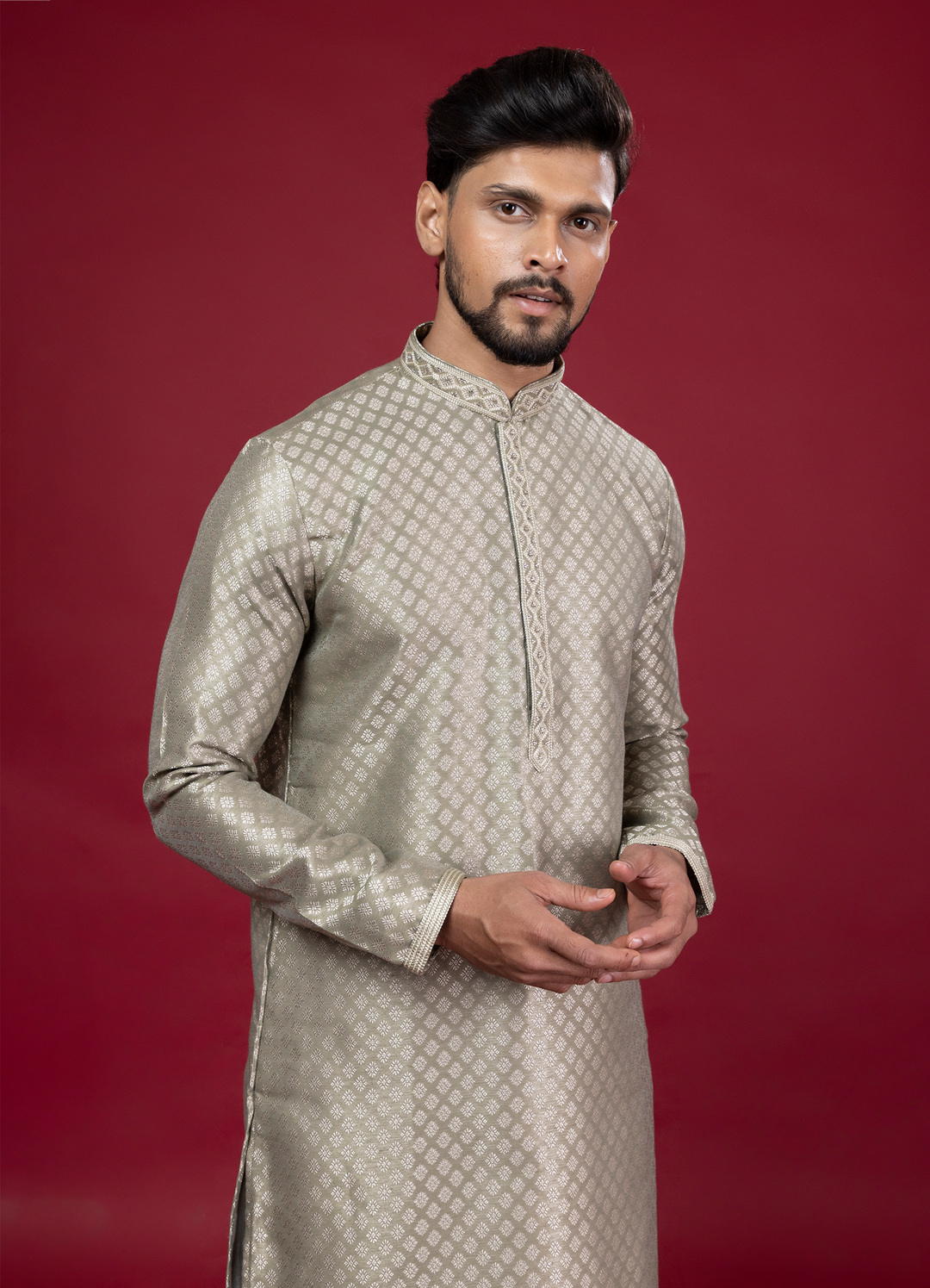 Green Handwork Self Design Kurta Set