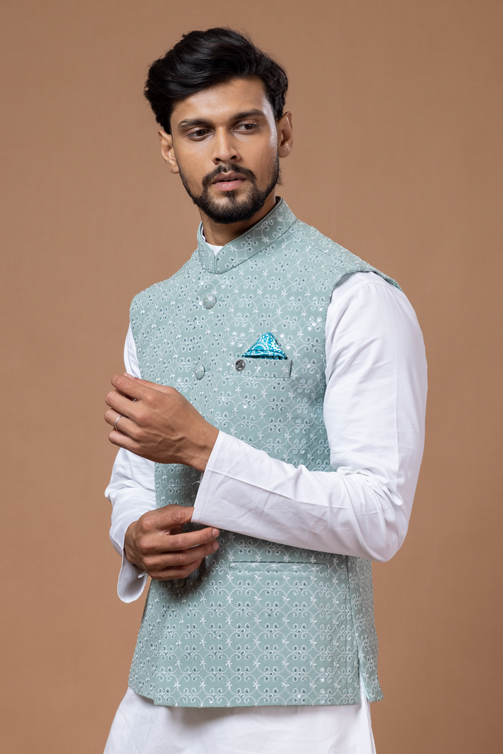 Green Nehru Jacket For Men