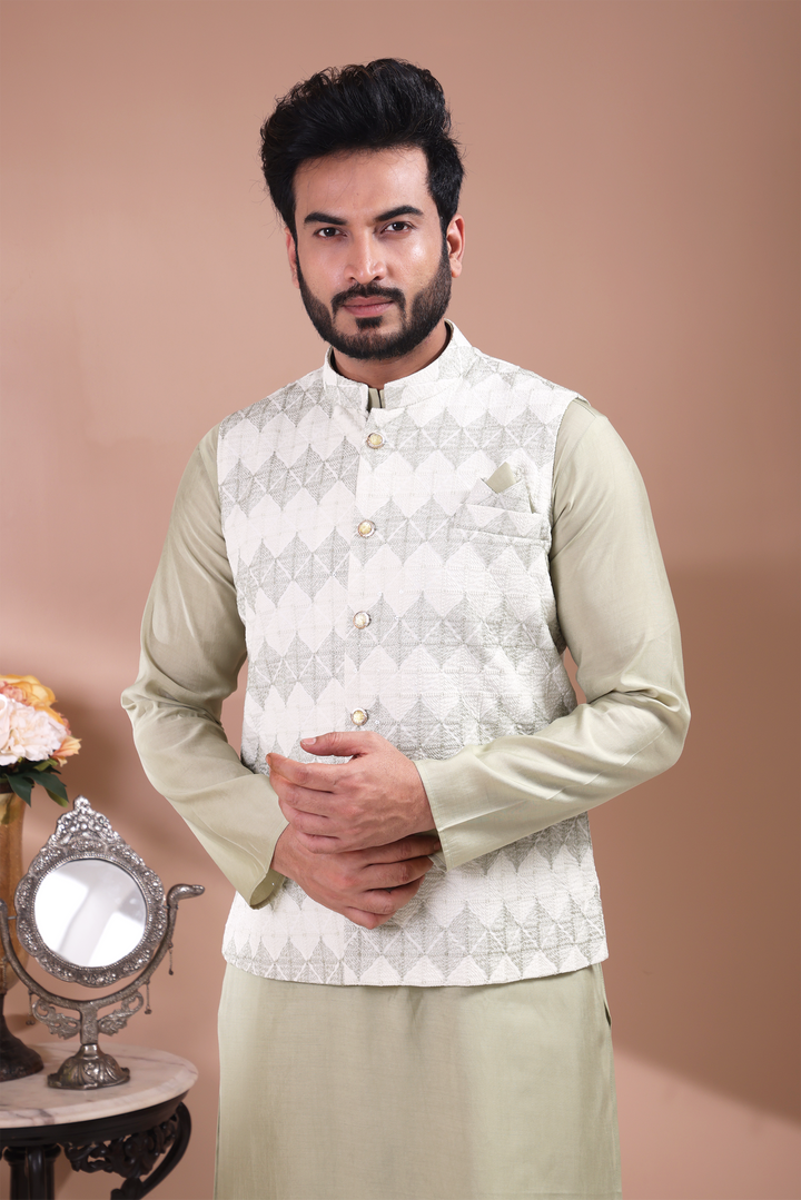 Greens Kurta Jacket Set For Men