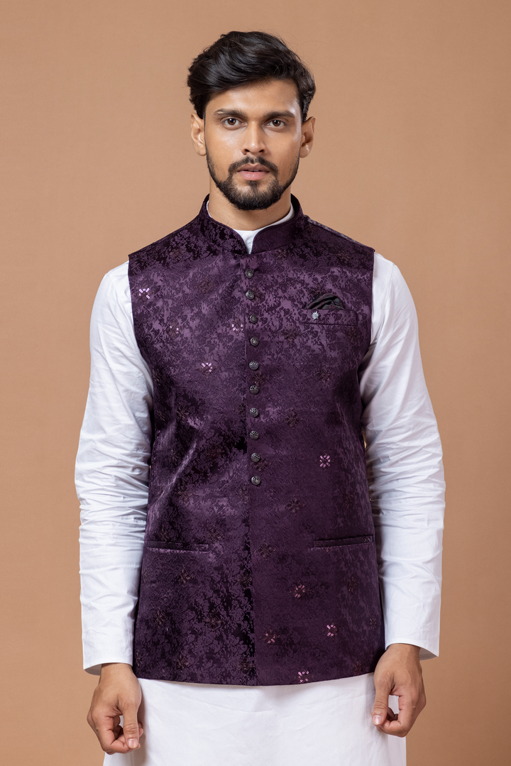 Purple Nehru Jacket For Men