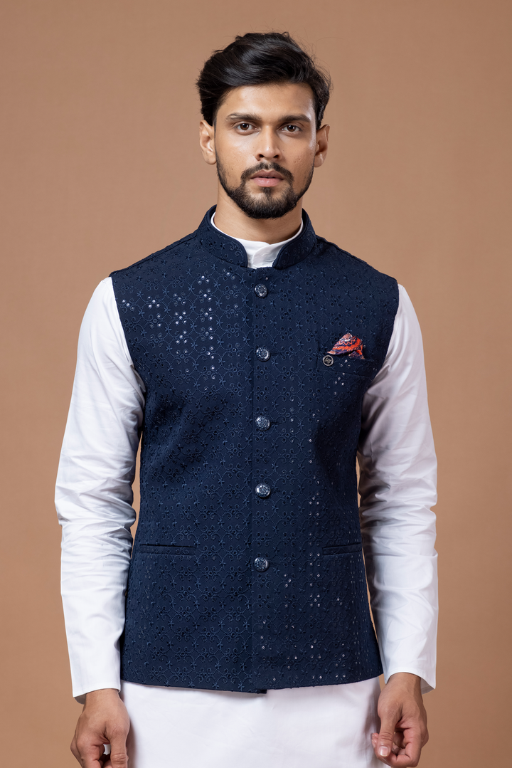 Blue Nehru Jacket For Men