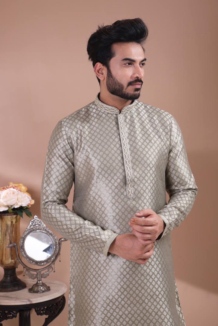 Green Handwork Self Design Kurta Set