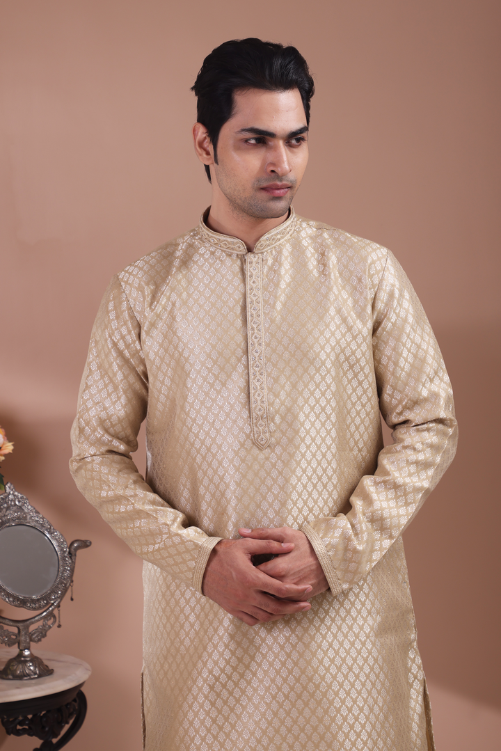 Golden Handwork Self Design Kurta Set