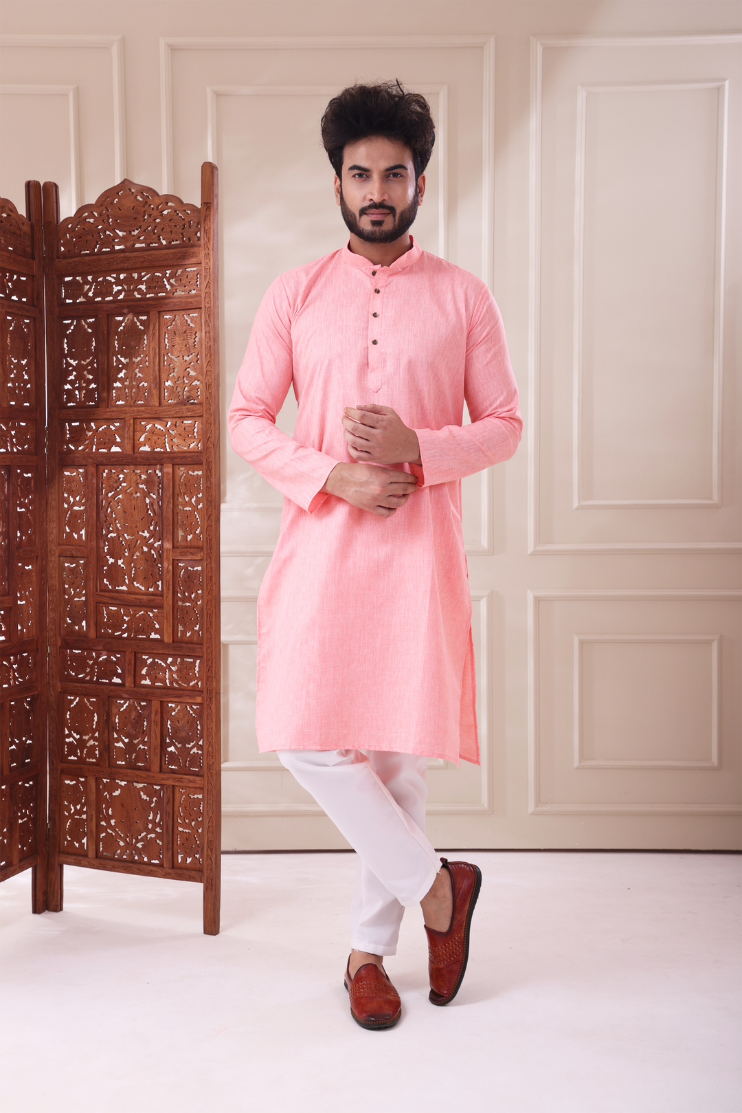 Peach Kurta Set For Men