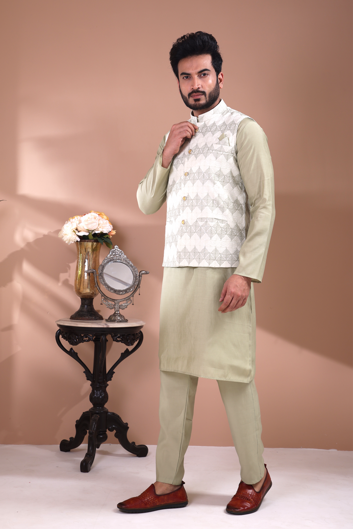 Greens Kurta Jacket Set For Men