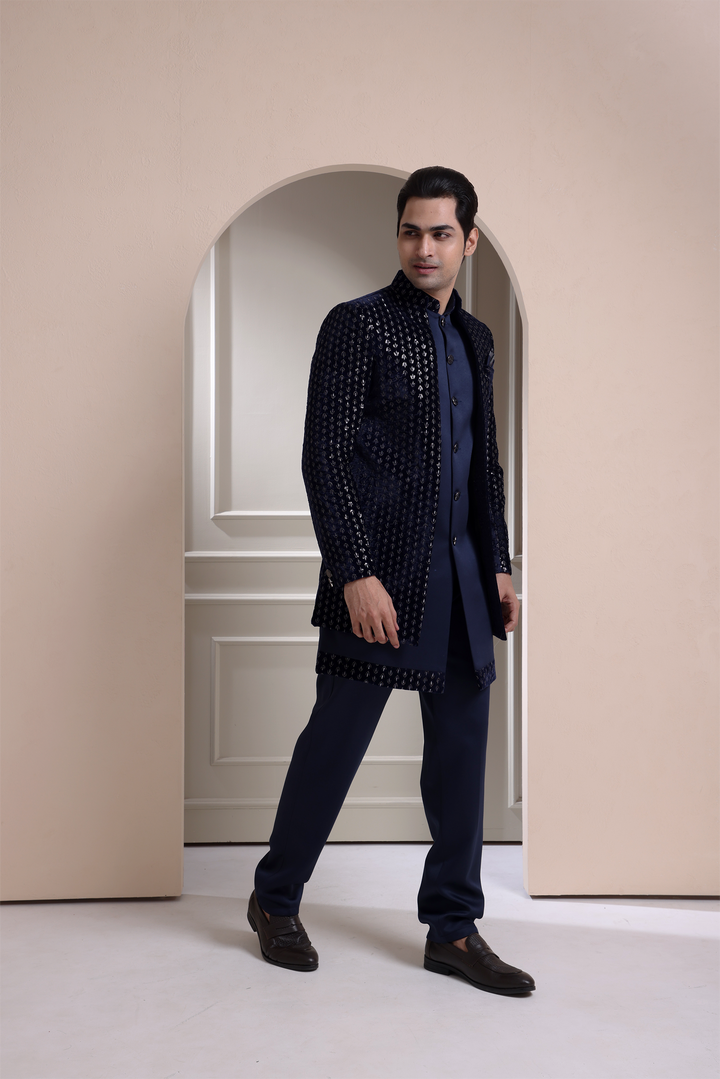 Navy Blue Indo Western For Men