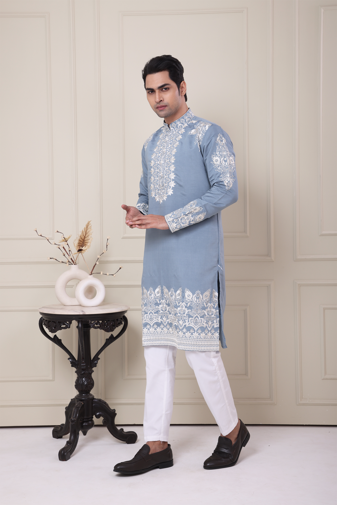 Grey Embroidered Kurta