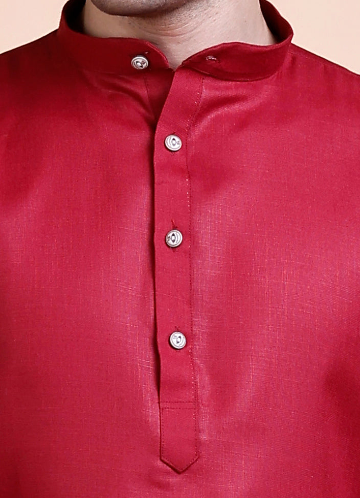 Maroon Cotton Blend Kurta Set