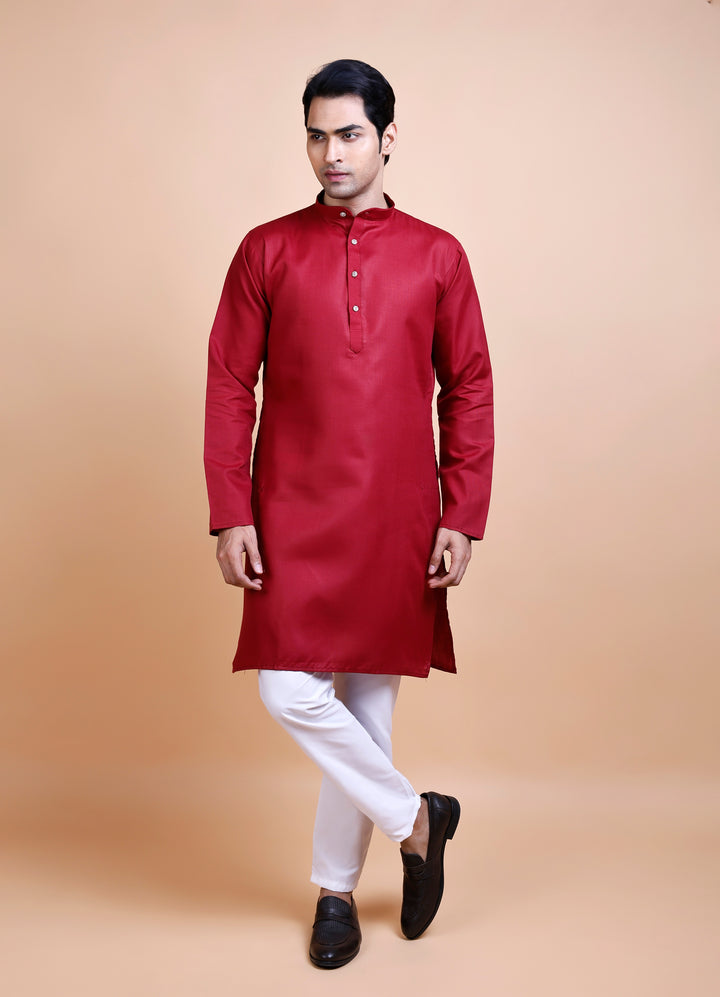 Maroon Cotton Blend Kurta Set