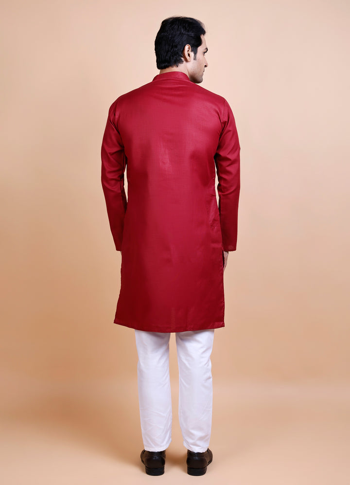 Maroon Cotton Blend Kurta Set