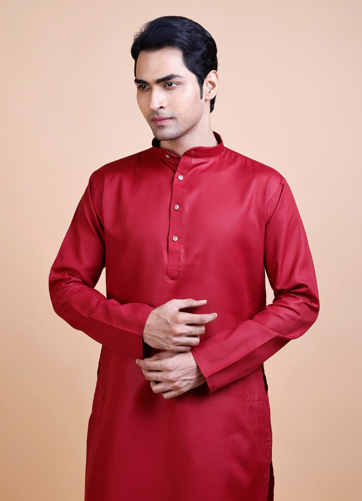 Maroon Cotton Blend Kurta Set