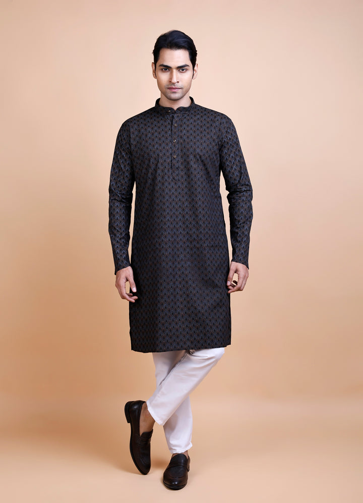 Black Cotton Printed Kurta Set