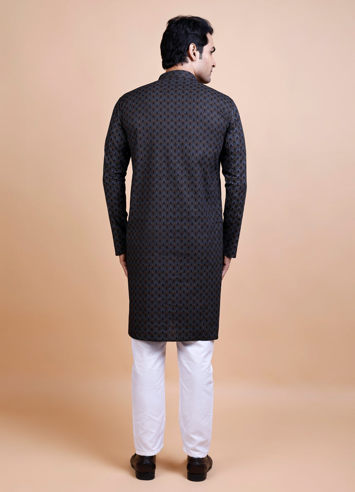 Black Cotton Printed Kurta Set