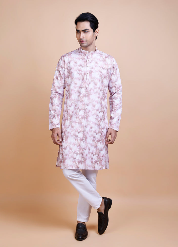 Peach Cotton Printed Kurta Set