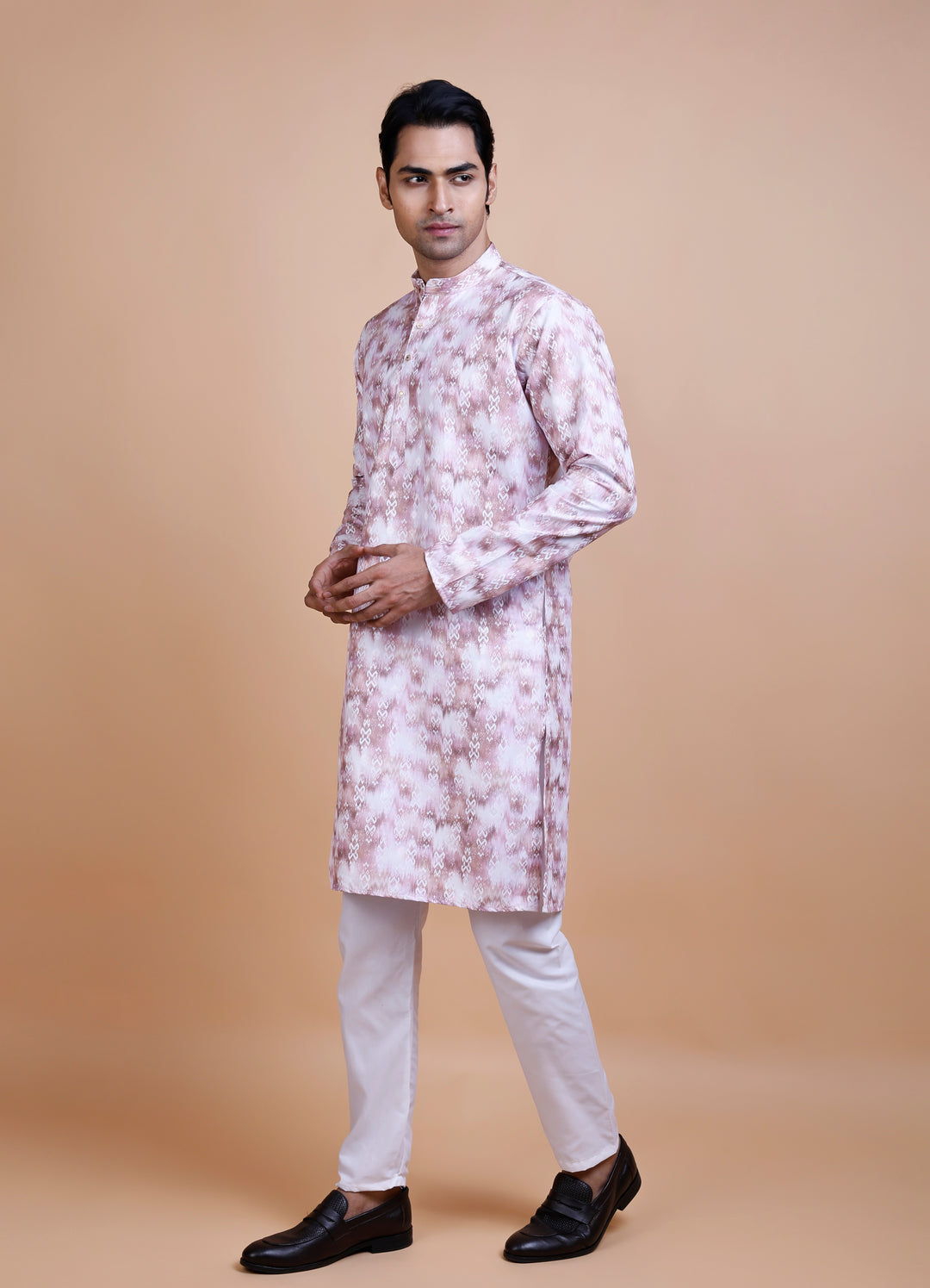 Peach Cotton Printed Kurta Set