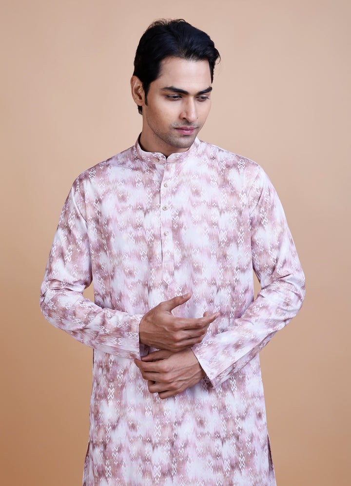 Peach Cotton Printed Kurta Set