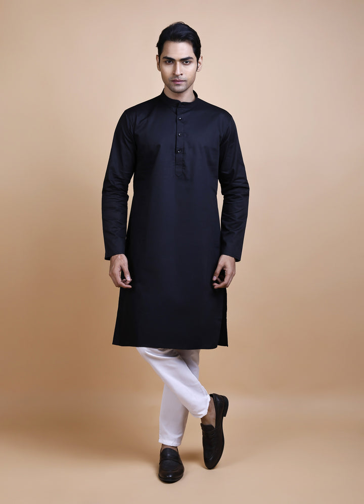 Black Cotton Kurta Set