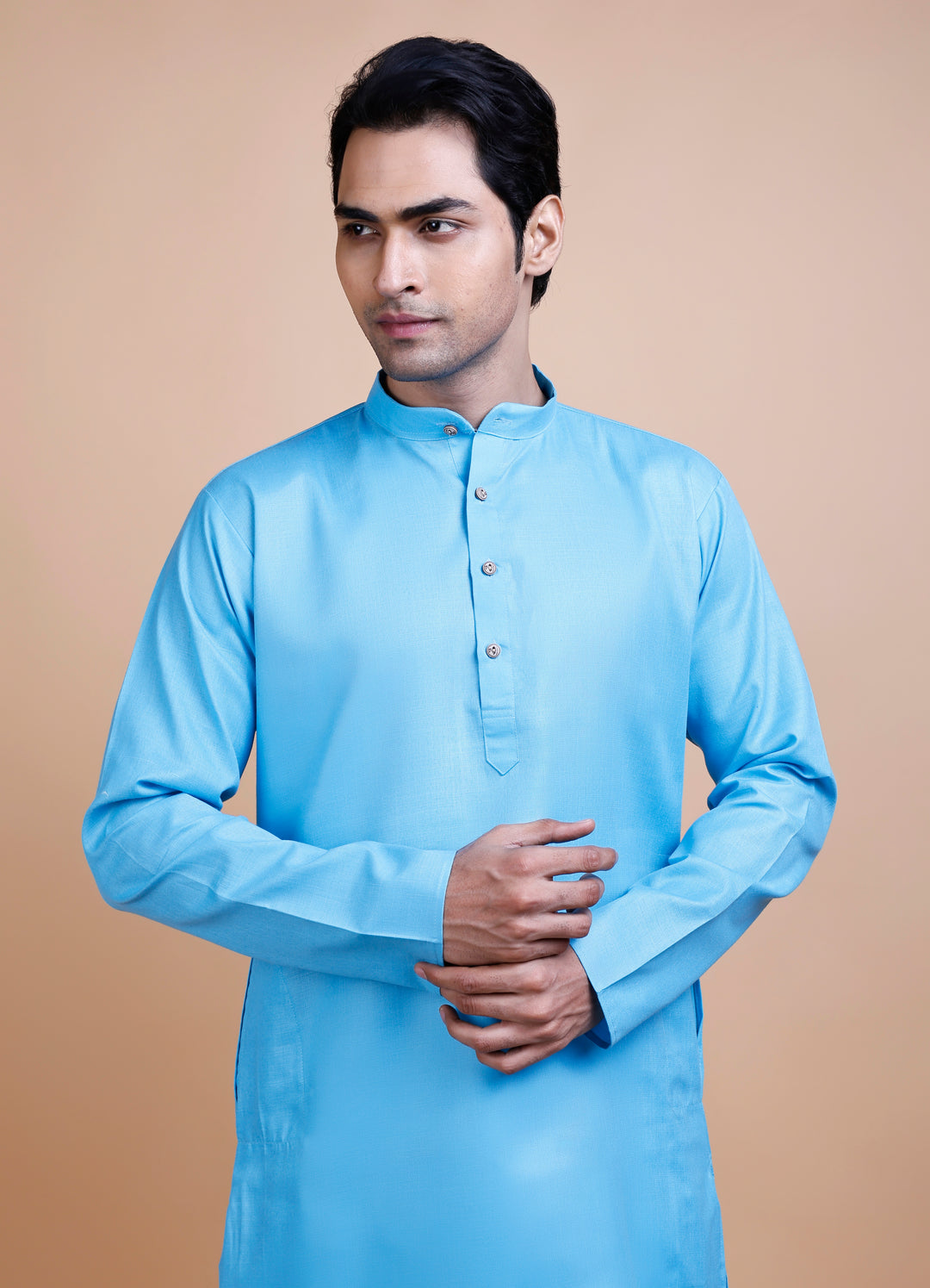 Blue Cotton Blend Kurta Set