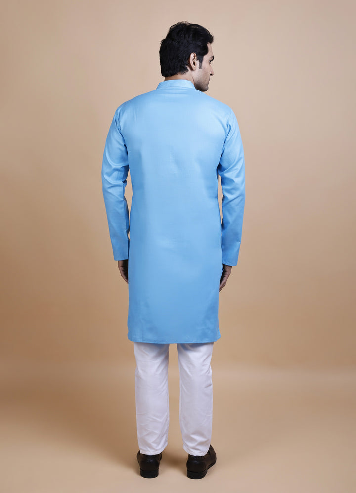 Blue Cotton Blend Kurta Set