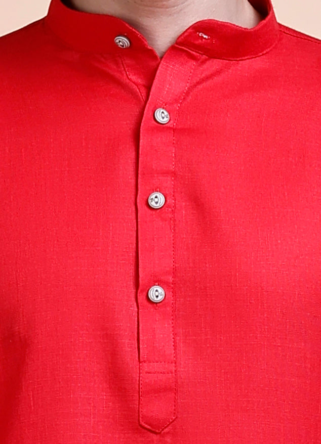 Red Cotton Blend Kurta Set