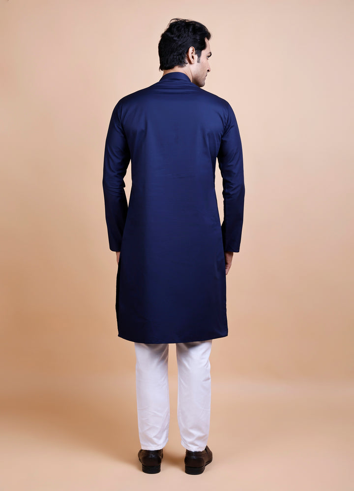 Navy Blue Cotton Kurta Set