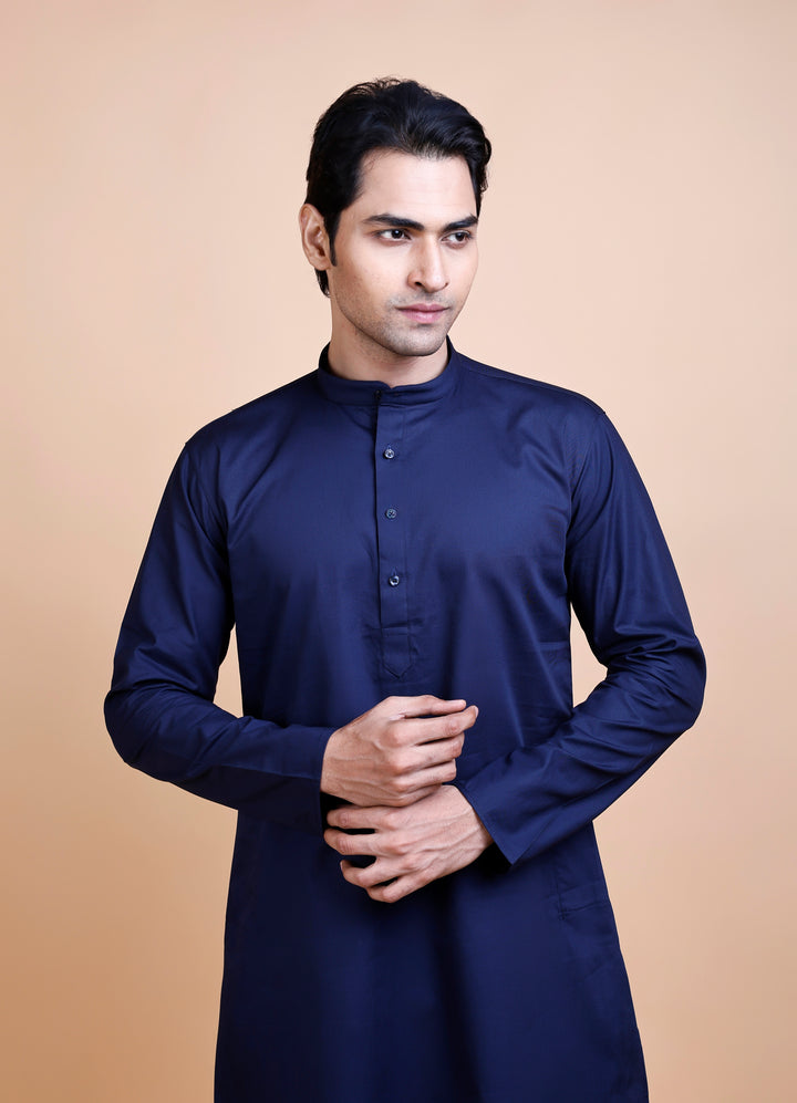 Navy Blue Cotton Kurta Set