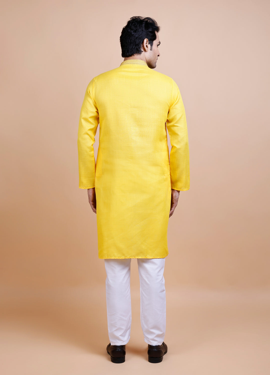 Yellow Cotton Neck Work Kurta Set