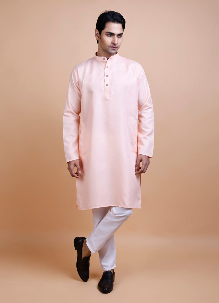 Peach Cotton Blend Kurta Set