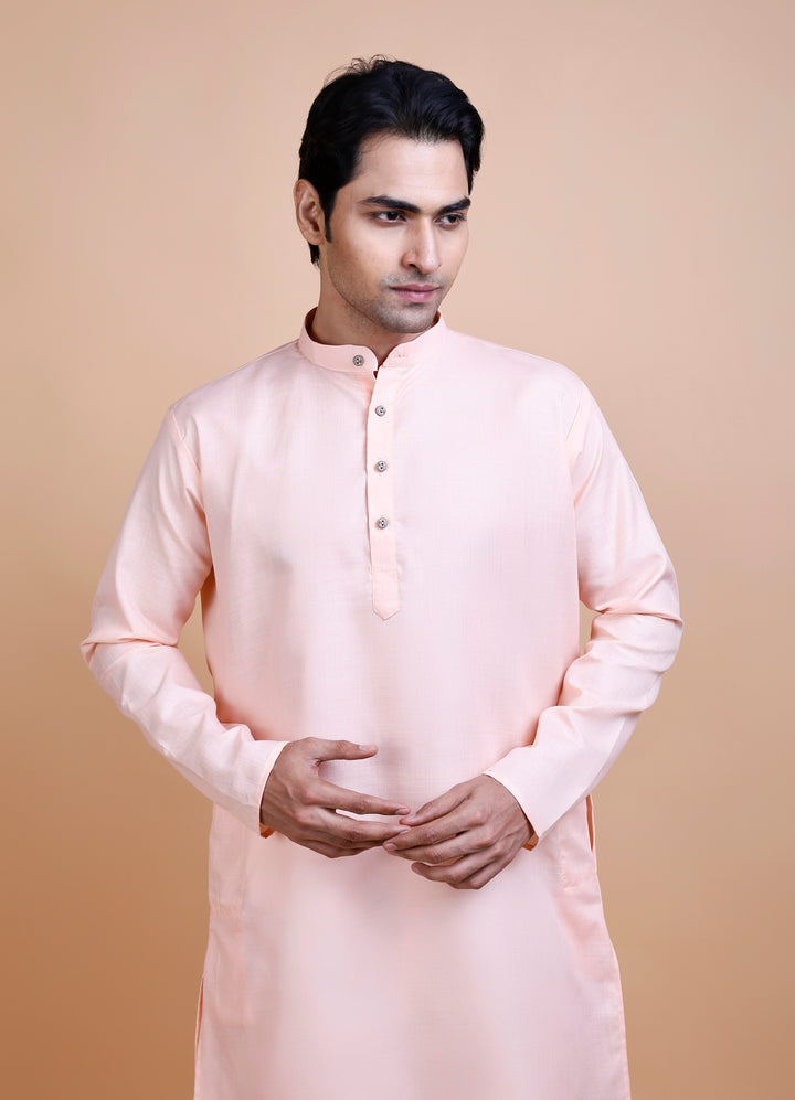 Peach Cotton Blend Kurta Set