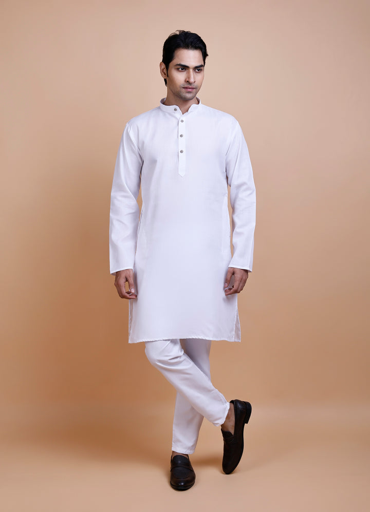 White Cotton Blend Kurta Set