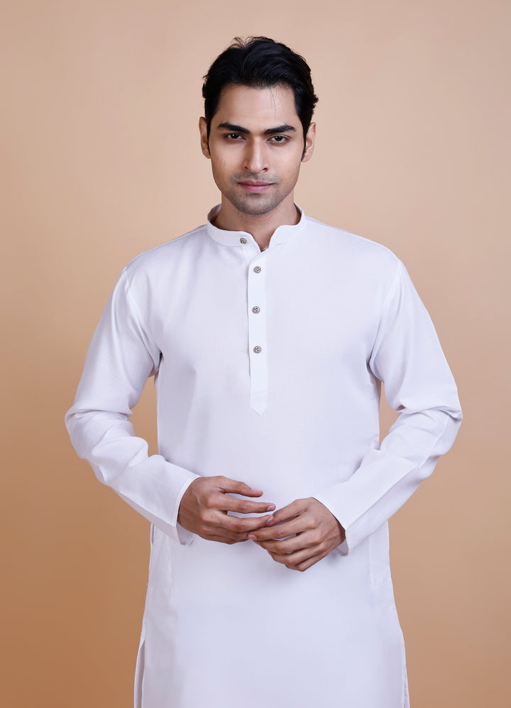 White Cotton Blend Kurta Set