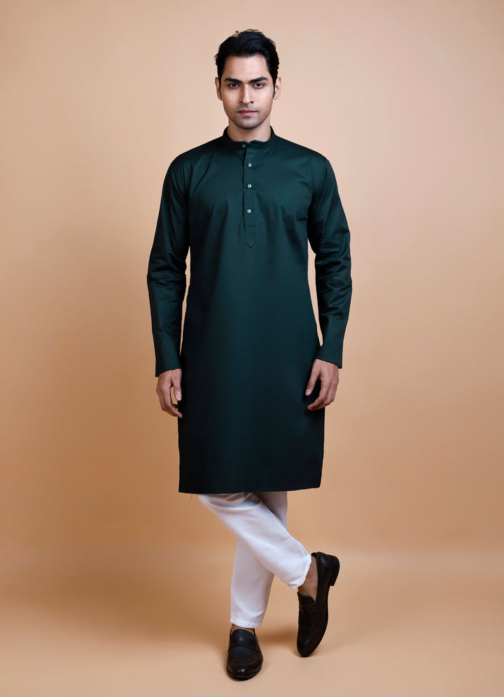 Dark Green Cotton Kurta Set