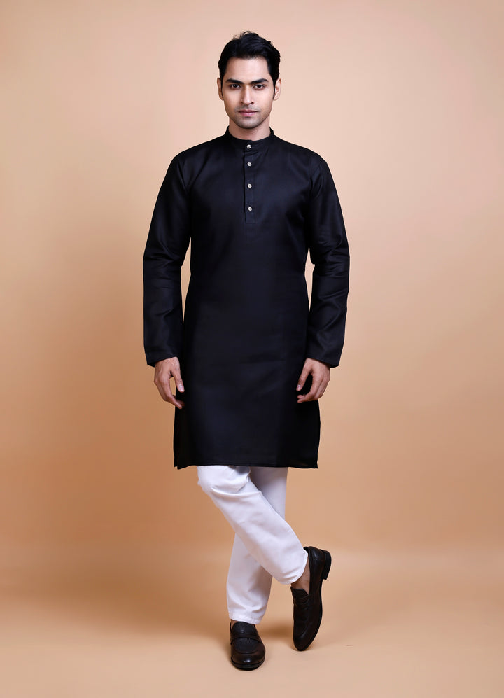 Black Cotton Blend Kurta Set