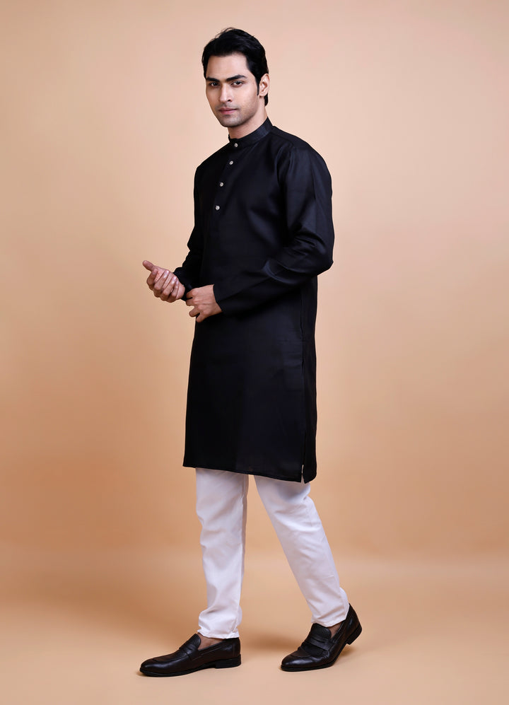 Black Cotton Blend Kurta Set