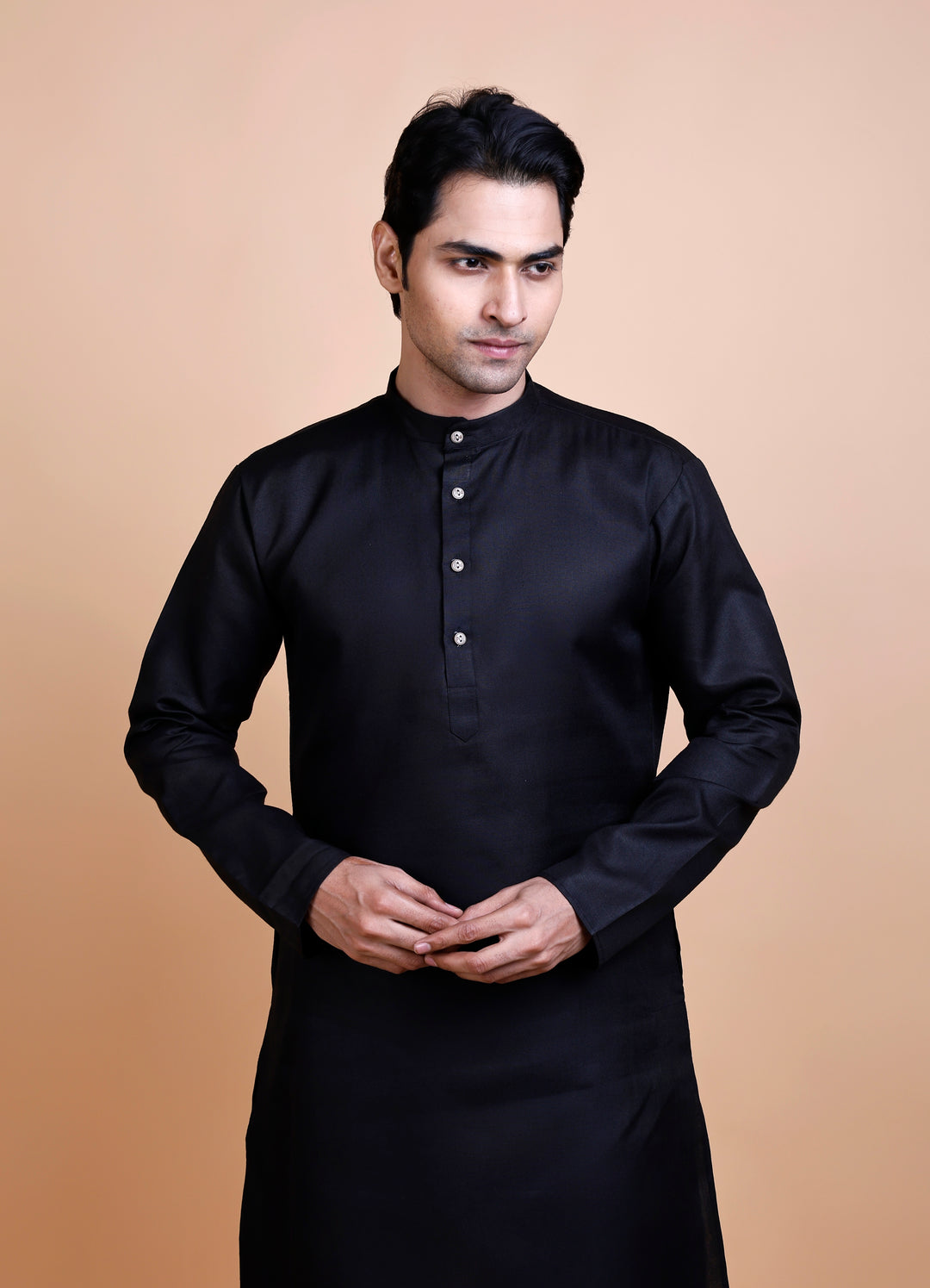 Black Cotton Blend Kurta Set