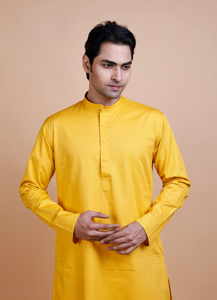 Yellow Cotton Kurta Set