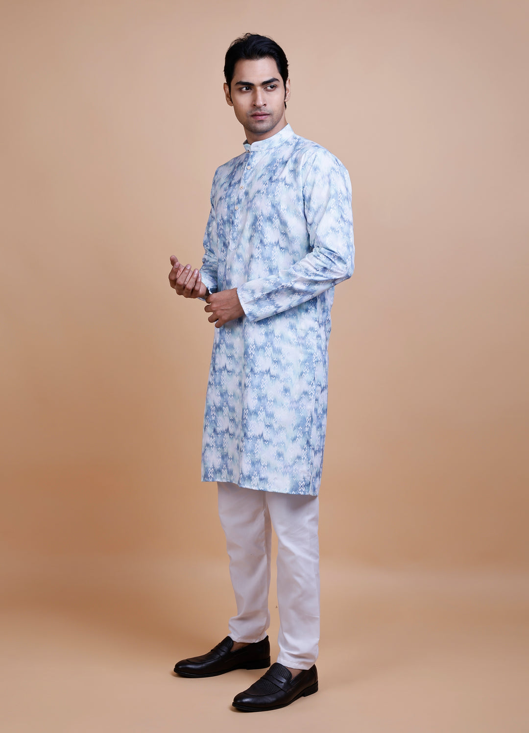 Sky Blue Cotton Printed Kurta Set