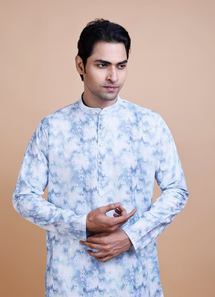 Sky Blue Cotton Printed Kurta Set