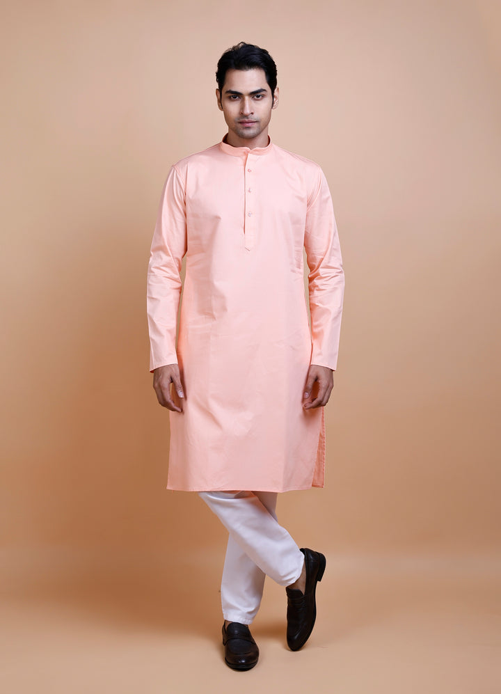 Peach Cotton Kurta Set