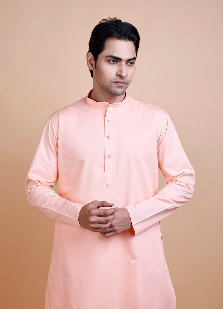 Peach Cotton Kurta Set