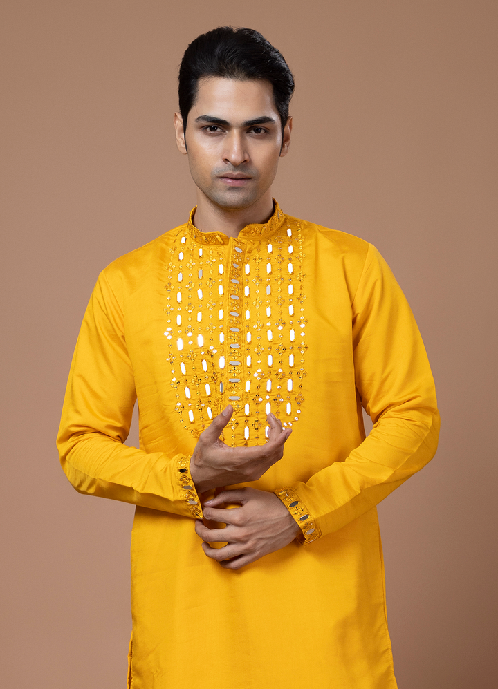 Real Mirrorwork Yellow Kurta Set