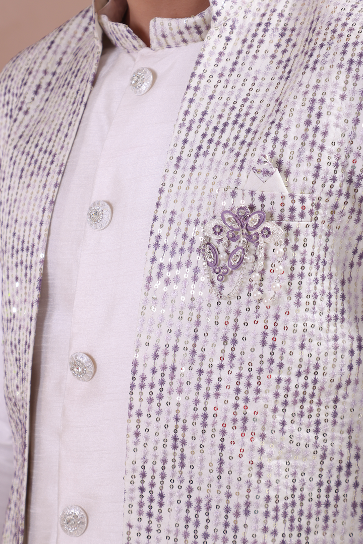 Lavender Sequin Indo-Western Kurta Set For Men