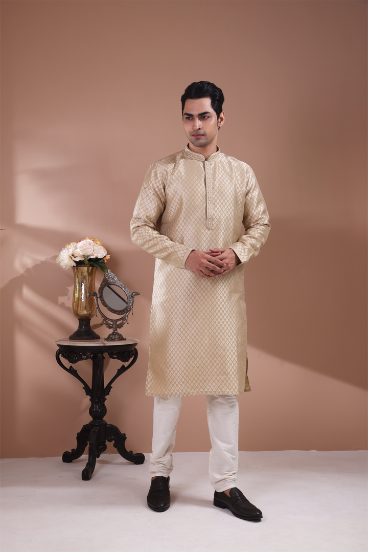 Golden Handwork Self Design Kurta Set