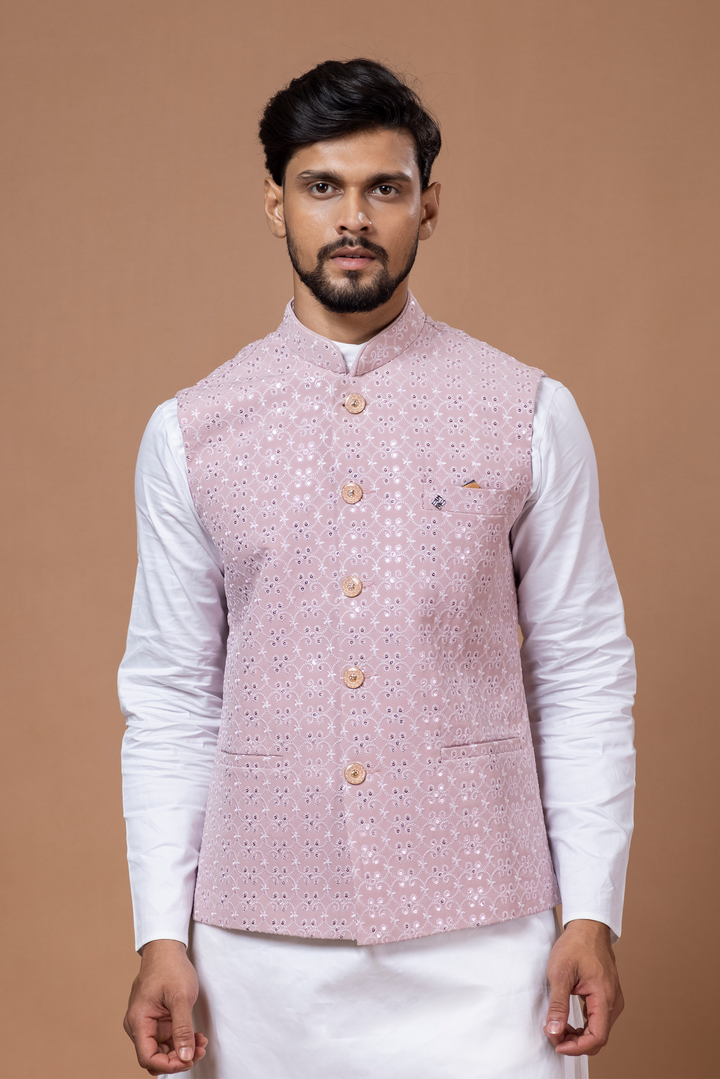 Peach Nehru Jacket For Men